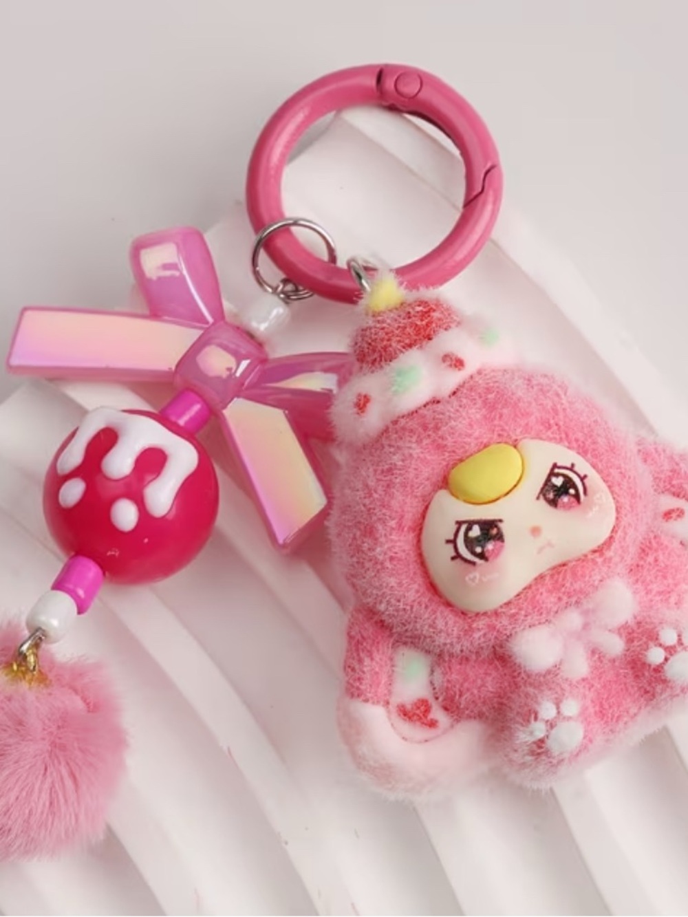 Flocked Lop Eared Rabbit Key Chain Bag Charm - Picture 2 of 3
